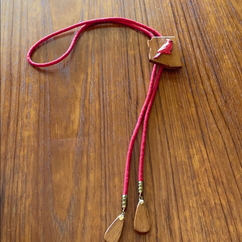 ARJO Arizona State Shaped HandmadeMesquite Wood Bolo With Red Cardinal 1988